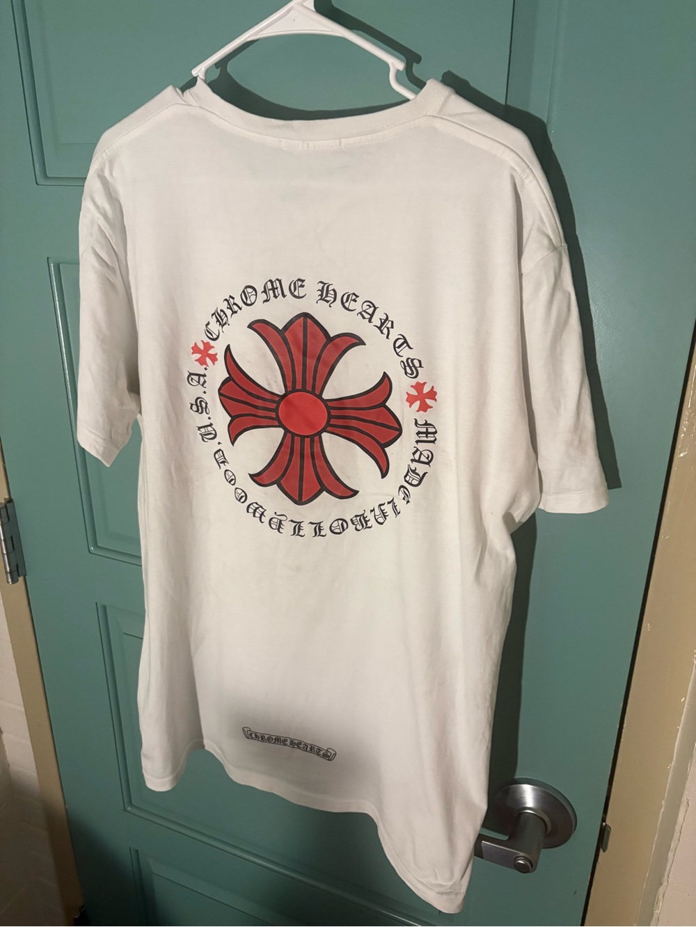 Chrome Hearts White Tee with Red Cross Graphic